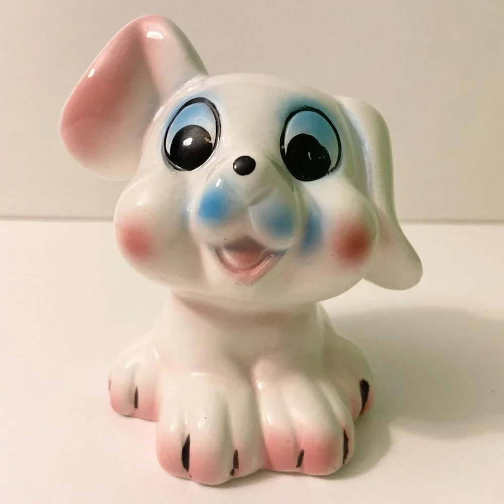Vintage Puppy Dog Coin Bank Made in Taiwan 4.5 Inch Tall Chip on Ear